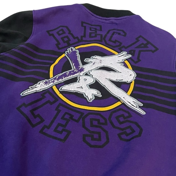 Young & Reckless XL Varsity Bomber Jacket Purple Black RECKLESS Logo - Picture 7 of 7